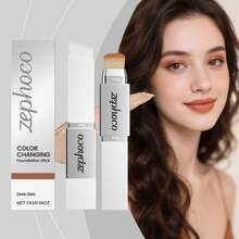 zephoco 13G/0.46OZ Base de Maquillaje en Barra 2 en 1 con Brocha Tono Oscuro Color Adaptativo Textura Ligera Hidratante Acabado Natural Sin Cuartearse Cobertura Ligera para una Piel Uniforme y Fresca - Deep Coffee - Ver 3