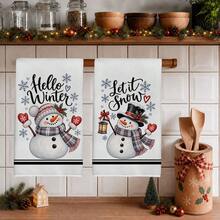 2PCS Kitchen Towels, Winter Snowman Pattern Dish Cloths, Minimalist Style 40*60cm Rectangular Microfiber Cleaning Towels, Perfect For Kitchen, Dining Room And Bathroom Use, Kitchen Decor, Home Decoration, Housewarming Gift For Neighbors, Scouring Pads Dishcloths - White - View 10