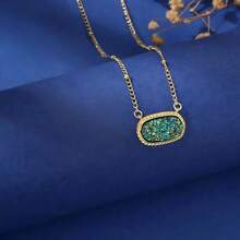 1pc Gold Crystal Cluster Necklace, Vibrant Colorful Oval Pendant Necklace, Exquisite Bohemian Style Daily Date Party Festival Fashion Gift Jewelry - Oval Geometric Necklace - View 9