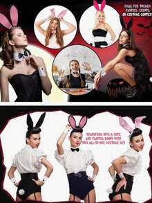 5pcs Cute Adult Rabbit Ear Headband Props Plush Hair Hoop Costume Rabbit Ear Headband Party Decoration Cosplay Set Halloween - Black - View 7