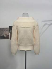 Korean Style Autumn/Winter Off-Shoulder Sweater Women Niche French Design Soft Knit Pullover Top - Apricot - View 8