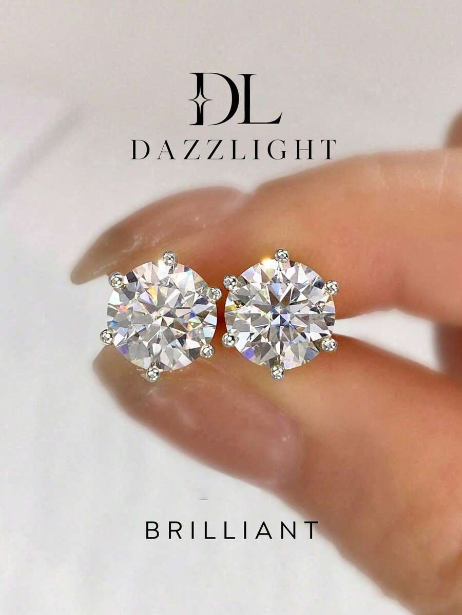 1件裝莫桑鑽耳釘 優雅風 0.1-2CT 六爪鑲嵌款 適合女性派對與日常配戴