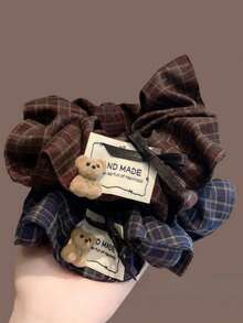 1pc Fashion Plaid Fabric Scrunchie 2026 Autumn/Winter New Style Hair Tie Elegant Low Ponytail Hair Accessory - Multicolor - View 3