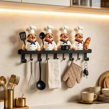 4pcs Chef Metal Wall Hooks, Kitchen Utensil Hooks, Kitchen Towel Hooks, Wall-Mounted Kitchen Storage Rack, For Kitchen Towels, Towels, Keys, Bags, Country Home Decor - View 8