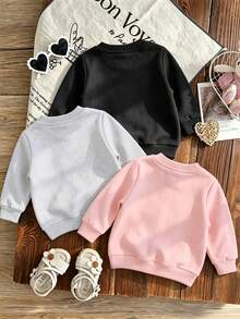 3-delat set med rundhalsad sweatshirt, tryck med kapybara, donut och milk tea-mönster, ny bekväm babyoutfit för höst/vinter - Rosa - Visa 2