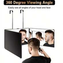 LUYAO Wall-Mounted 3-Fold Mirror, 360° Three-Way Mirror, Suitable For Hair Dyeing, Hair Braiding, DIY Haircut, Self-Haircut, Shaving, Makeup Hairdressing Tool - Black - View 10