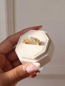 MADEONE 1件極簡幾何水鑽戒指，基礎女款飾品，適合女孩生日與派對場合的優雅禮物 - 五星級排鑽戒指 - 查看 4
