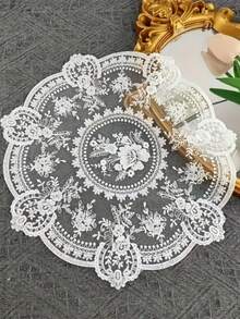 4pcs Vintage French-Style Lace Placemats, Chinese-Style Tablecloths, And Decorations For The Dining Area; Ideal For Decorating Weddings, Parties, And Christmas Holidays, As Well As Being Essential Items For Home Use In Autumn And Exquisite Gifts. - White - View 2