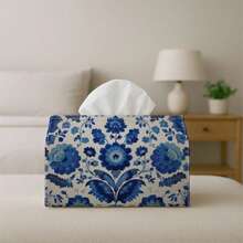 1pc Vintage Floral Design Tissue Box Cover - Blue Floral Pattern Tissue Box Holder, Multi-Functional Tissue Box, Suitable For Home, Car And Party Decoration, Perfect For Christmas, Halloween And Daily Use - A - View 6