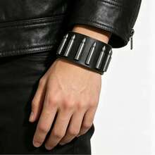 2pcs Punk Style Sports Casual Geometric Design Bracelets, Suitable For Men's Party, Sports, Fashion Wear, Exquisite Bracelet Gift For Men - Black - View 4