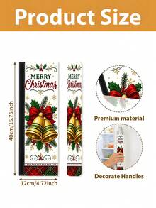 1/2Pcs Christmas Refrigerator Handle Covers, Gold Bell, Red & Green Plaid, Berry Pattern, With Hook And Loop, Suitable For Refrigerator, Oven, Microwave, Dishwasher, Christmas Holiday Kitchen Decor - View 2