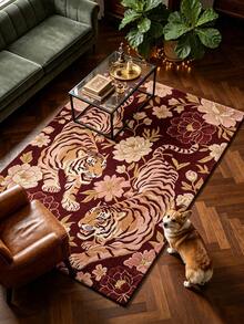 1pc Red Tiger Living Room Rug, Thickened Carpet, Plush Rug, Autumn/Winter Rug, Living Room Area Rug, Small Area Rug, Mat, Home Decor, Large Living Room Rug, Round Rug, Living Room Home Decor, Room Decor, Washable Rug - Multicolor - View 1