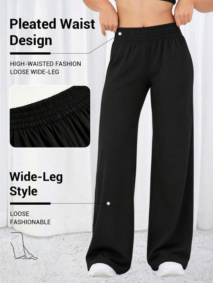 Women's High Waist Wide Leg Pants, Women's Yoga Pants | Women's Fitness Pants | Women's Sports Pants Black - Black - View 1