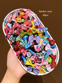 40pcs Random Color Floral Bow Hair Clips, Sweet Style Hair Accessories Suitable For Daily Wear - Multicolor - View 4