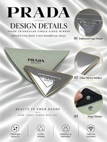 Prada Triangle Single-Sided Mirror, 9*5cm, Single Piece, Clear Image, Lightweight And Portable, Includes Storage Pouch, Suitable For Touch-Ups On The Go And Travel - Green - View 6