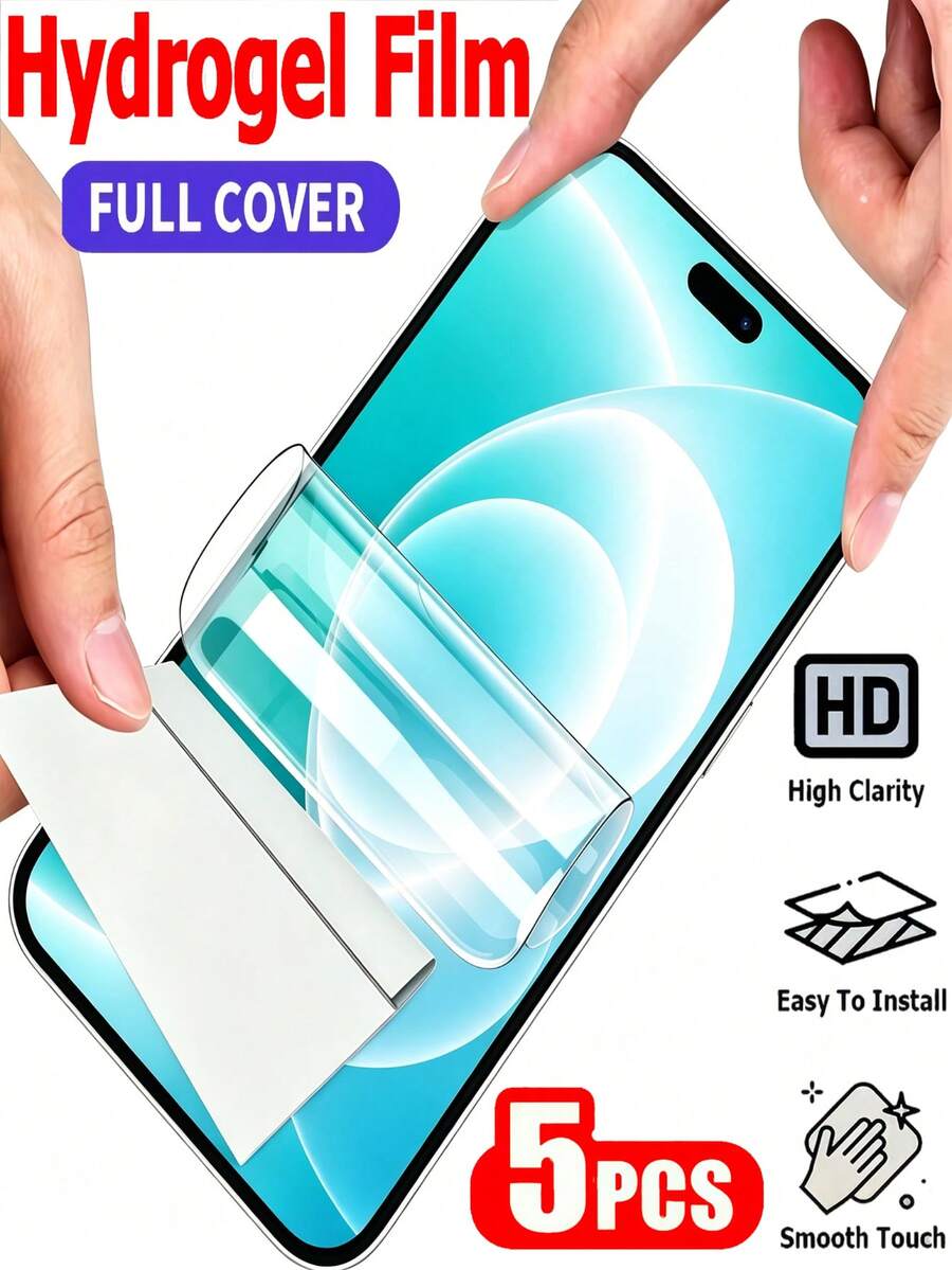 5Pcs HD Hydrogel Film Full Coverage Mobile Screen Protector Compatible With IPhone 18 Pro Max 17 16 15 14 13 12 11 Series Explosion Proof And Scratch Resistant Soft Film Non Glass Series