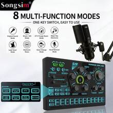 Songsim-SX91 Set Kartu Suara Khusus untuk Live Streaming/Rekaman & Mikrofon Kondensor BM800, Mendukung Transmisi Lossless OTG, Penyesuaian EQ, Kontrol Trek, Penyesuaian Reverb, Pengiring Bluetooth, Kartu Suara Digital Multifungsi, Mikrofon Pengambilan Vokal High-Fidelity, Dilengkapi dengan Kabel Audio OTG 2-in-1/Stand Lengan Boom Logam, Cocok untuk Live Streaming, Rekaman, Gaming, Bernyanyi, Alat Musik - MultiWarna - View 2