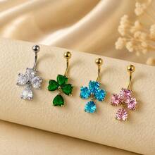 1pc Copper Zirconia Heart Pendant Flower Belly Ring Suitable For Daily Wear - Heart-shaped Flower - View 1