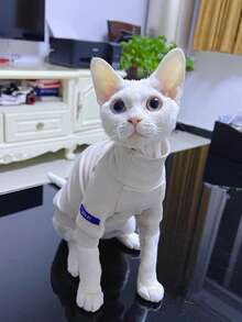 1pc Beige High Neck Warm Sweatshirt Suitable For Devon Rex Sphynx Cat Elastic Band Sleeve High Neck Top - Beige - View 5
