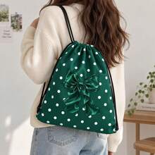 Drawstring Bag - Cute Green & White Bow Print - Suitable For School, Sports, Travel And Toy Storage, Sports Fitness Swimming Travel Backpack - Drawstring Sports Bag - View 7