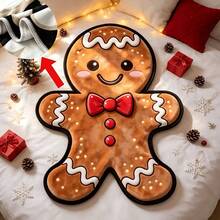 Cute Gingerbread Man Shaped Flannel Blanket, Soft Cozy Throw Blanket, Christmas Blanket Autumn Home Decor - Multicolor - View 3