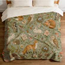 Vintage Forest Animal Printed Flannel Blanket, Soft Cozy Throw Blanket, Autumn Home Decor - Multicolor - View 8