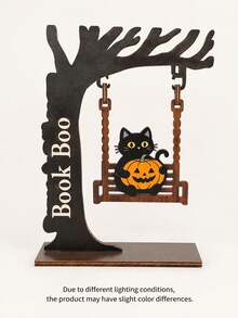 1pc Halloween Witch & Black Cat Swing Desktop Ornament, Tree Design With Pumpkin, Owl And Bat, Suitable For Desktop, Bookshelf And Home Party Decoration - Multicolor - View 8