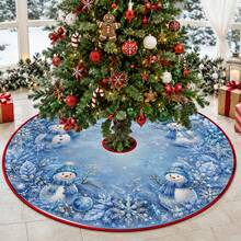 1pc Ice Blue Crystal Snowman Pattern Christmas Tree Skirt, Elegant Color Holiday Decoration, 5 Sizes, Unisex Holiday Gift, Suitable For Home And Party Christmas Decor - Ice Blue Crystal Snowman - View 7