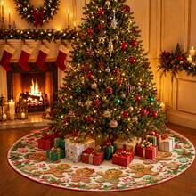 1pc Cute Gingerbread Man Pattern Christmas Tree Skirt, Elegant Color Holiday Decoration, 5 Sizes, Unisex Holiday Gift, Suitable For Home And Party Christmas Decor - Cute Gingerbread Man - View 6