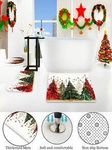 1/4pcs Christmas Polyester Shower Curtain Set, Festive Atmosphere, Decorated With Colorful Christmas Tree And Star Patterns, 70.8*70.8 Inches, Comes With 12 Hooks, Suitable For Bathroom Decor - A - View 12