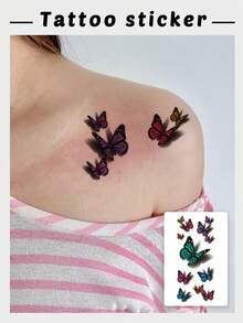 1 Sheet 3D Colorful Butterfly Temporary Tattoo Stickers, Realistic Shadow Multi‑Color Butterflies Fake Tattoos, Dreamy Girly Body Art For Girls Women, Waterproof Shoulder Collarbone Decor - Multicolor - View 1
