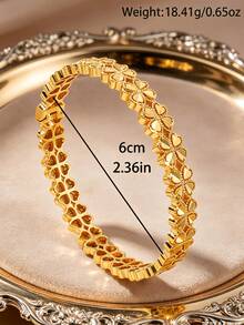 Letingsha Women's Vintage Gold Plated Textured Open Cuff Bracelet, Fashionable Daily Layering & Premium Jewelry Gift - Gold - View 4