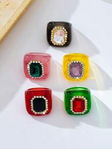 1pc Elegant High-End Acrylic Gemstone Pendant Ring, Suitable For Women's Daily Wear, Gatherings, Holidays And Parties - Geometry - View 9