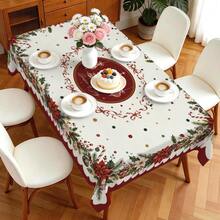 1pc Farmhouse Style Christmas Tablecloth, Poinsettia Christmas Tree Bow Christmas Ball Print Pattern, Polyester Material Single-Sided Print, Suitable For Tabletop, Washable And Reusable, Suitable For Indoor, Outdoor, Yard, Wedding, Banquet, Party, Outdoor Dining, Suitable For Craft Exhibition, Banquet Event Home Decor - Multicolor - View 10