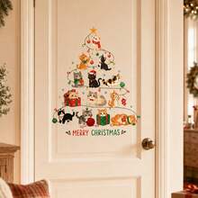 Christmas Cat Tree Wall Decal, Cute Cat Christmas Tree Sticker, Holiday Christmas Wall Decor, Living Room Fireplace Home Decoration - Christmas Wall Decals - View 2