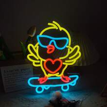 1-Piece USB-Powered Yellow Duckling Neon Sign With Clear PS Backboard, Silicone LED Light Strip And Power Cable, Playful Cartoon Shape With Red Feet And White Wing Details For Playroom, Nursery, Baby Shower And Birthday Decor - Multi-color light - View 10