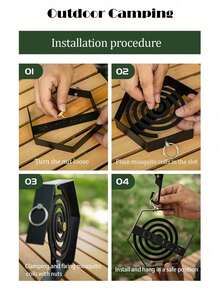 Outdoor Mosquito Coil Holder Creative Iron Art Hexagonal Hanging Mosquito Coil Stand Portable Mosquito Repellent For Camping And Home Use (Includes Storage Bag) - Multicolor - View 4