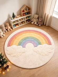 1pc Sweet Rainbow Round Rug, Pink Heart Colorful Polka Dot Modern Round Area Mat, Educational Game Mat, Decorative Rug, Modern Round Area Mat, Pattern, Rug, Bedroom Decor, Small Rug, Rug, Home Decor, Living Room Rug, Living Room Small Rug, Bedroom Rug, Living Room Home Decor, Washable Rug, Plush Rug, Thick Rug, Thick Rug, Fuzzy Rug, Fluffy Rug, Autumn/Winter Rug, Thick/Plush - Multicolor - View 3
