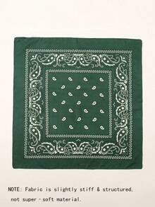 1PC Fashionable Paisley Print Novelty Handkerchief Headband, Denim Bohemian Style, Suitable For All Seasons, Square Scarf - Dark Green - View 5