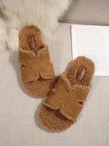 2026 New Cloud-Like Soft Style Autumn/Winter Plush H-Strap Slippers For Women, Open Toe Faux Rabbit Fur House Slippers, Soft Anti-Slip Indoor/Outdoor Wearable Cotton Slippers, Slouchy Plush Slippers - Brown - View 4