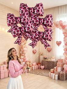 5pcs 21 Inch Pink Leopard Print Bow Shaped Aluminum Foil Balloons Suitable For Birthday Party Decoration Cartoon Pattern Balloons - View 2