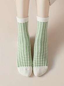 5 Pairs Random Women's Winter Socks, Fresh Green Avocado Design, Fleece‑Lined Thick Thermal Mid‑Calf Terry Socks, Home Sleep Socks For Cold Weather - Multicolor - View 7