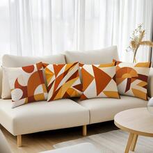 4pcs Gentle Warm Brown Abstract Geometric Color Block Pattern Cushion Covers, Single-Sided Printed Skin-Friendly Peach Skin Velvet Material, 45*45CM Throw Pillow Covers Suitable For Indoor Decor, Party Decoration, Decorative Cushion Covers Gift, Pillow Inserts Not Included - Multicolor - View 9