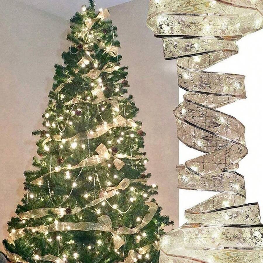 20/50/100LED Christmas Ribbon With Lights Battery Powered Indoor String Lights Xmas Tree Accessories Decoration For Christmas New Year