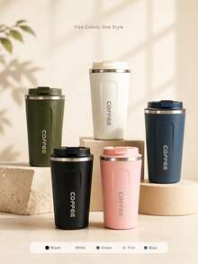1pc Reusable Travel Coffee Mug, Leak-Proof, Stainless Steel Vacuum Insulated Cup With Lid, Suitable For Hot And Cold Drinks, Leak-Proof, Reusable, Suitable For Commuting, Daily Use, Travel And Gifting, Back To School Water Bottle - Multicolor - View 3
