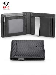 Dompet Serat Karbon untuk Pria, Dompet Lipat Tipis Pendek dengan Klip Uang, Kantong Koin Berresleting, Jendela ID, Dompet Pintar Minimalis Anti-Pencurian - MultiWarna - View 12