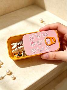 Cute Aesthetic Jewelry Stickers Mini Jewelry Storage Box, With Fishbone Divider And Snap Seal, Portable Jewelry Box For Earrings, Rings, Necklaces, Suitable For Commuting, Short Trips, Desktop Vanity, Ideal For Jewelry Lovers, Portable Earring Box, Mini Jewelry Organizer, Portable Ring Storage Box, Cartoon Jewelry Box, Travel Small Jewelry Storage Box - Multicolor - View 9