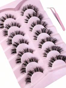 7 Pairs Messy Natural Cat Eye False Eyelashes, Transparent Stem, Create Cat Eye Makeup Look - View 4