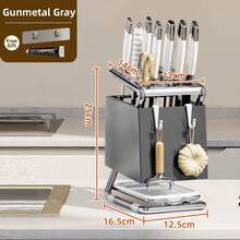 1pc Integrated Knife Holder Storage Rack, Multifunctional Wall‑Mounted & Countertop Dual‑Use Draining Cutlery Organizer, Kitchen Utensil Storage Holder - Multicolor - View 11