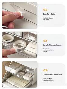 1pc Desktop Storage Box, Transparent Drawer-Style Organizer Cabinet For Cosmetics, Jewelry, Stationery, Office Supplies, Small Items, Dust-Proof Display Box, Suitable For Bedroom, Vanity, Office Desk, Bathroom, Kitchen Countertop, Holiday Gift - Multicolor - View 2